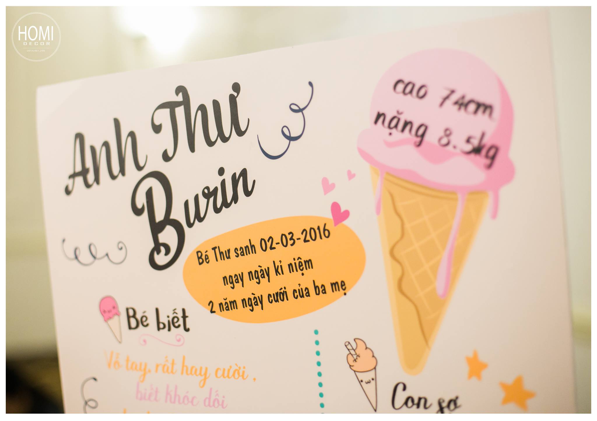 Trang trí sinh nhật cho bé gái chủ đề kem