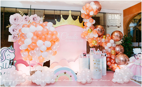 Trang trí sinh nhật bé gái chủ đề unicorn kết hợp bong bóng