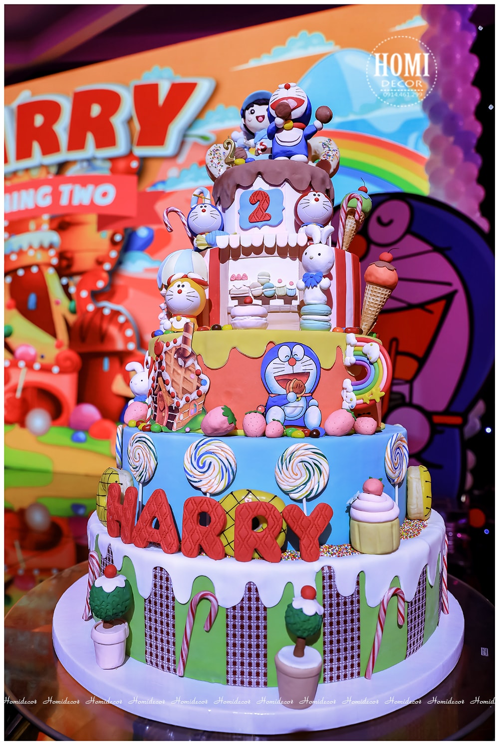 Trang trí sinh nhật bé trai chủ đề Candy Land và Đoremon