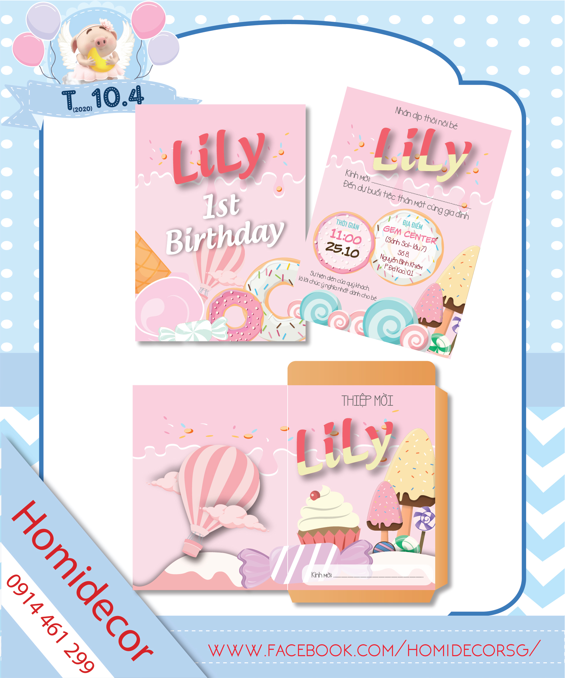 Thiệp mời sinh nhật bé gái chủ đề kẹo
