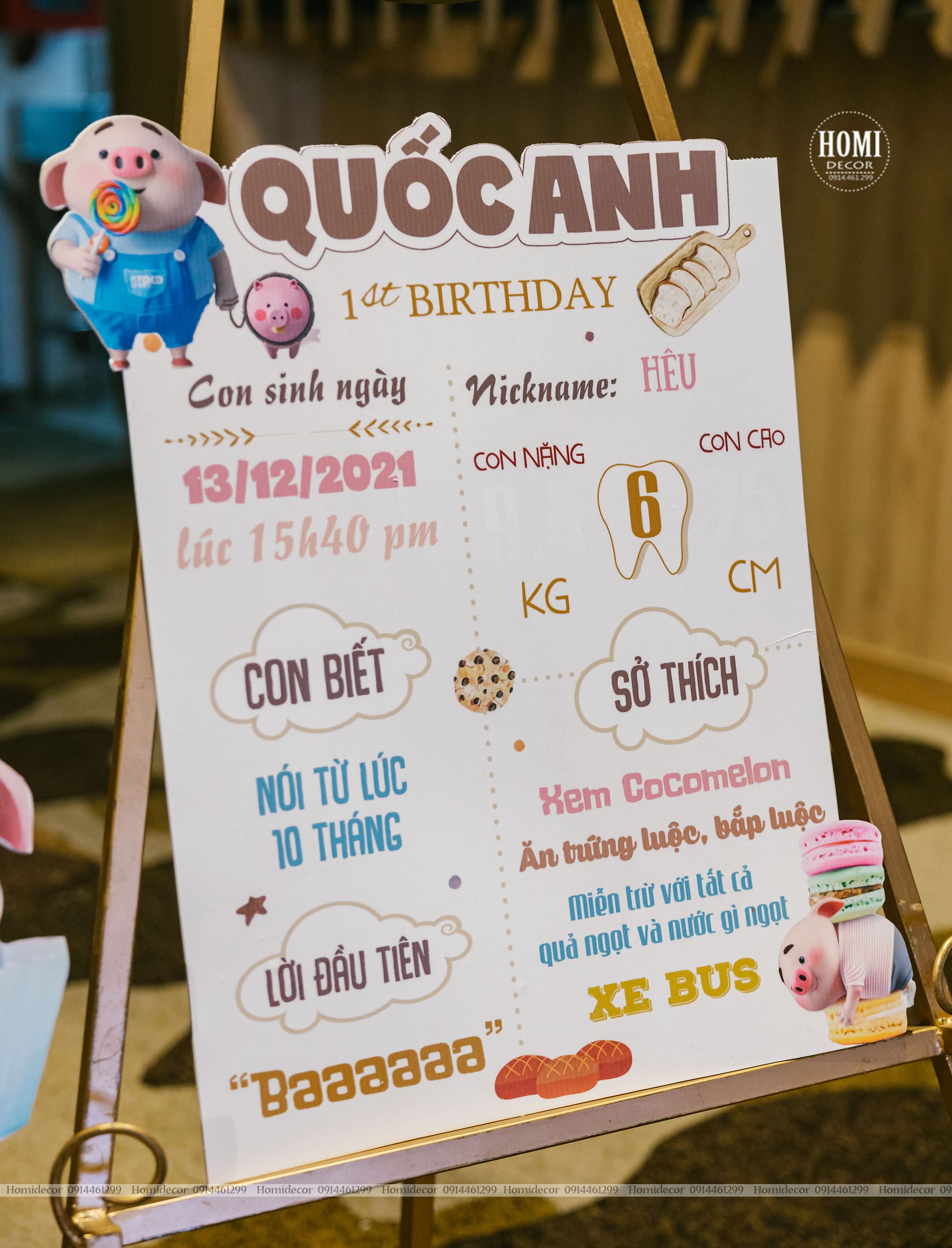 Trang trí sinh nhật bé trai chủ đề Heo và tiệm bánh