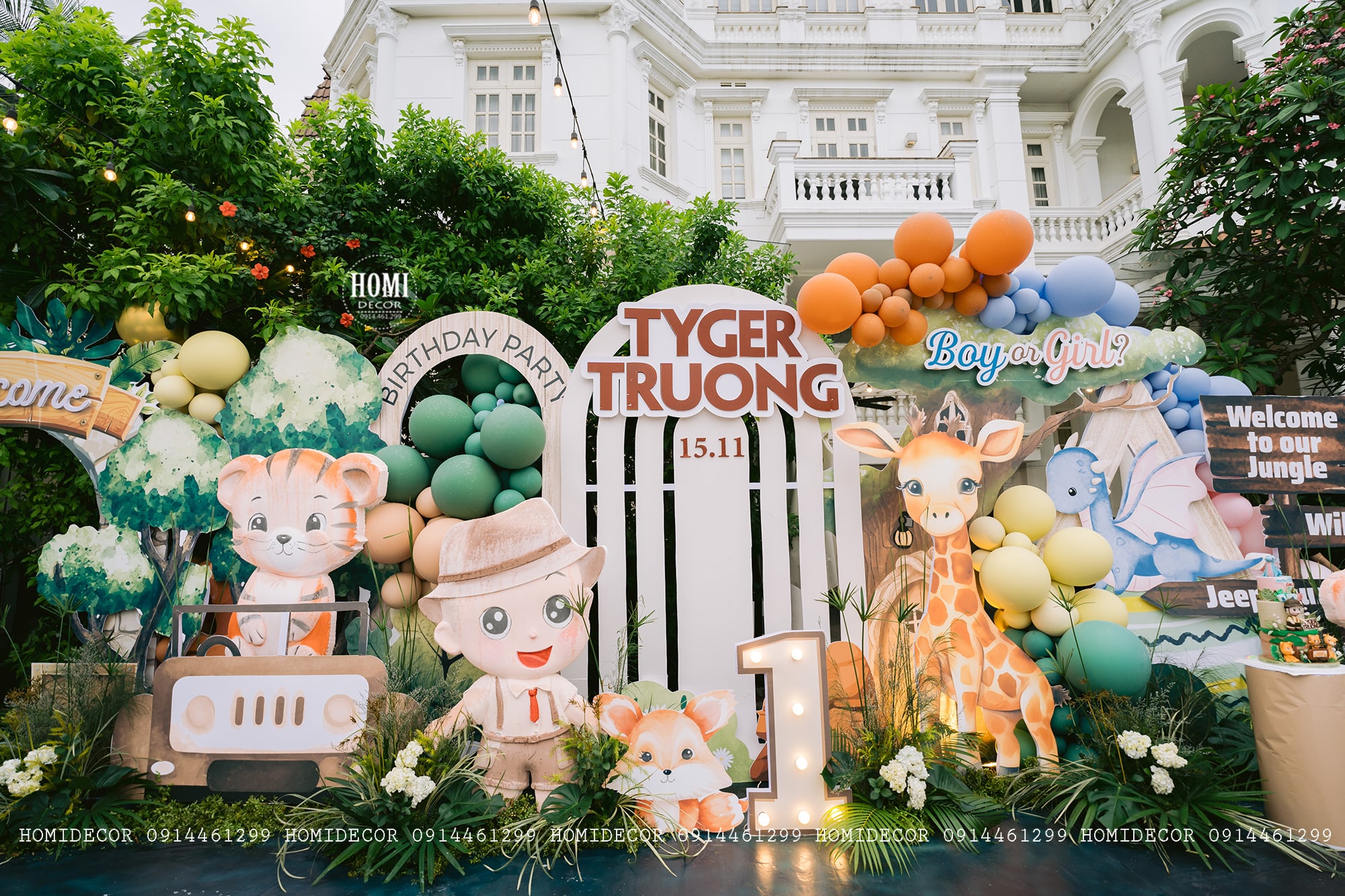 Trang trí sinh nhật bé trai chủ đề rừng xanh kết hợp với baby shower tại nhà hàng Villa Song Saigon