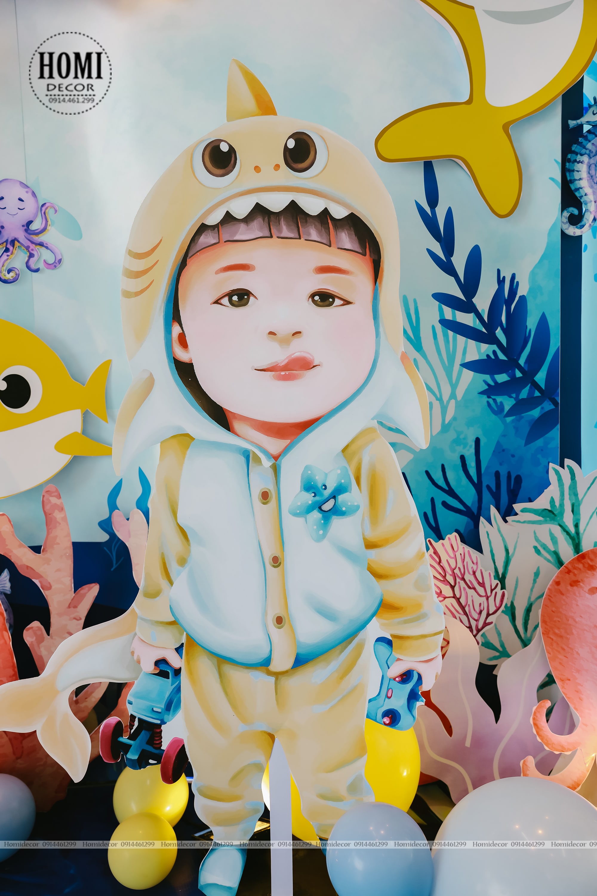 Trang trí sinh nhật bé trai cháu ngoại đại gia Minh Nhựa chủ đề Baby Shark