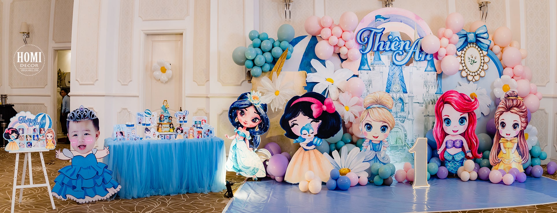 Trang trí sinh nhật bé gái chủ đề Disney Princess