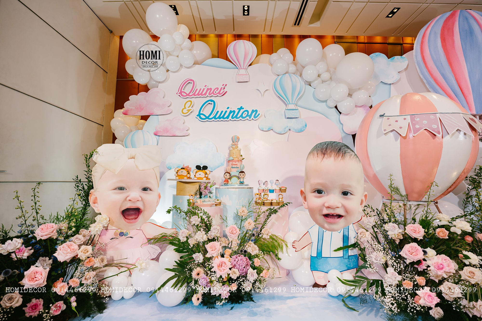 Trang trí sinh nhật hai bé sinh đôi chủ đề kinh khí cầu tại khách sạn Nikko