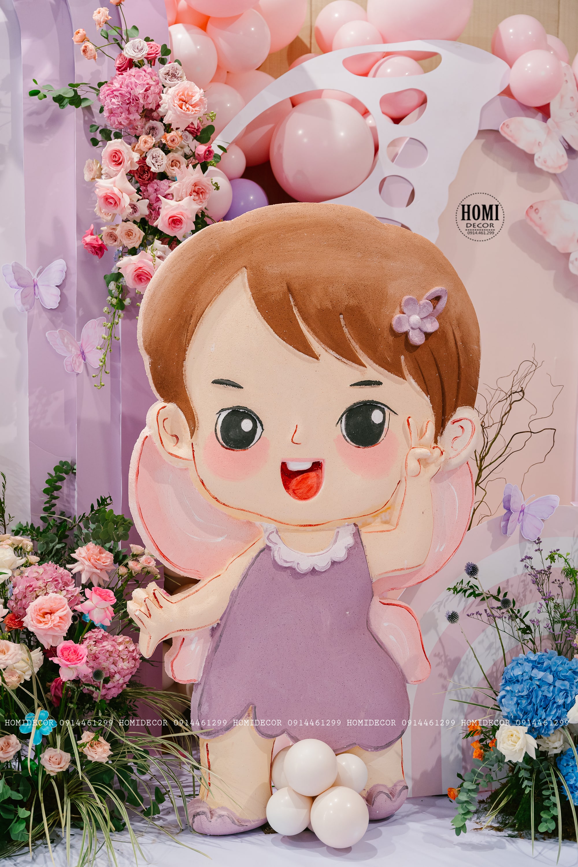 Trang trí sinh nhật bé gái người Hàn Quốc chủ đề khu vườn bươm bướm